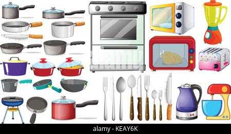 Different type of kitchen objects and electronic devices Stock Vector