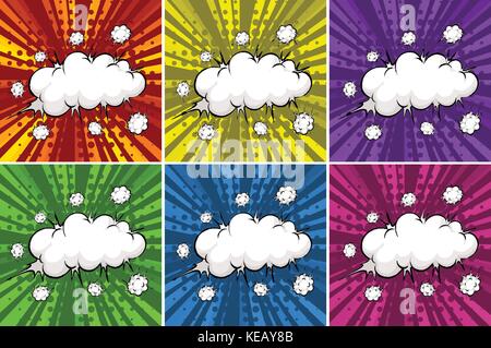 Cloud explosions in different color background Stock Vector