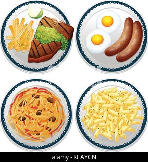 Four dishes of different kind of food Stock Vector