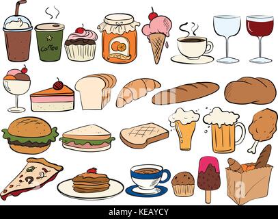 Different type of food and drinks Stock Vector