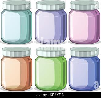 Illustration of six different color jars Stock Vector