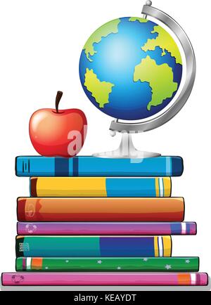 Stack of books with globe on top Stock Vector