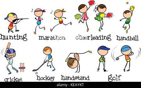 Doodles people doing different kinds of sports Stock Vector