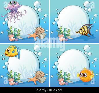 Sea creatures underwater Stock Vector