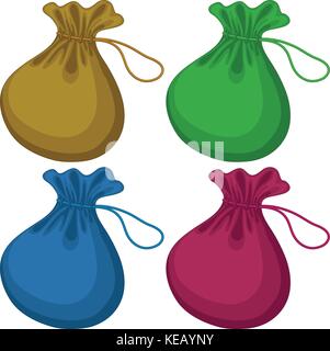 Four different colors of coin bags Stock Vector