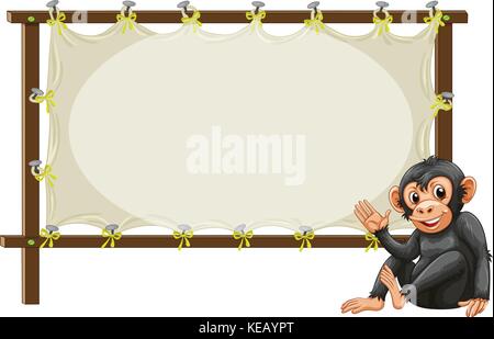 Illustration of a monkey sitting next to the sign Stock Vector