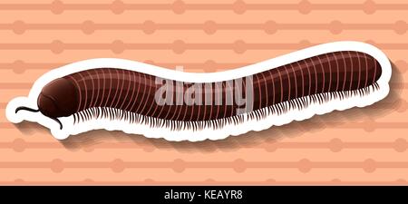 Sticker of a brown millipede on a brown background Stock Vector