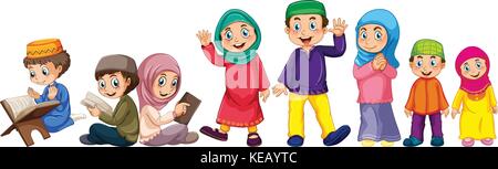 Muslim grown up and children doing things Stock Vector