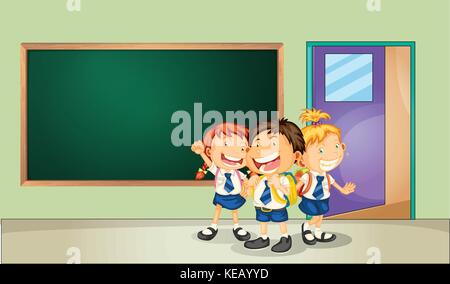 Illustration of three students in the classroom Stock Vector