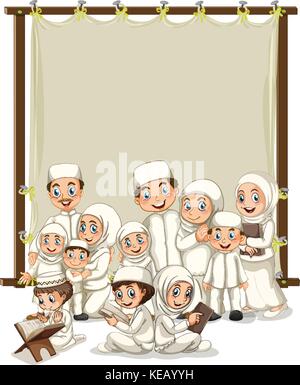 Muslim family and wooden frame Stock Vector