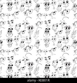 Seamless doodles of different facial expressions Stock Vector