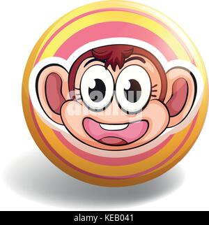 Yellow and pink colour badge with a monkey face on it Stock Vector