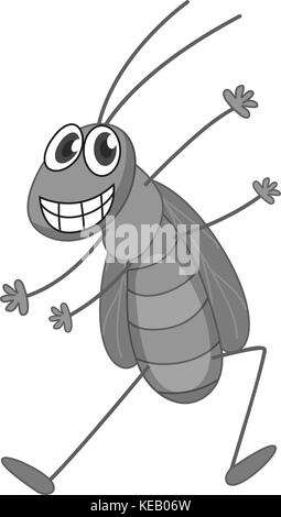 Little grasshopper smiling and posing in black and white Stock Vector