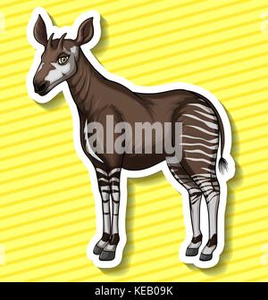 Okapi standing alone on yellow striped background Stock Vector