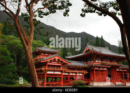 The Byodo-In Temple on the island of Oahu, Hawaii, is a small scale replica of that in Japan which is a World Heritage Site. Stock Photo