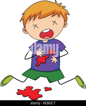 Close up boy being injured with blood splash Stock Vector