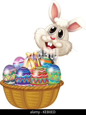 Easter bunny and basket of painted eggs Stock Vector