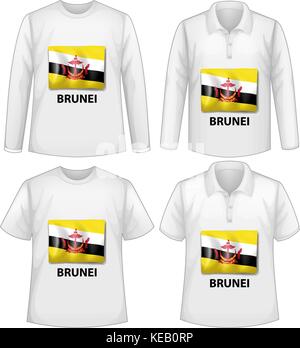 Four designs of shirts with Brunei flag Stock Vector