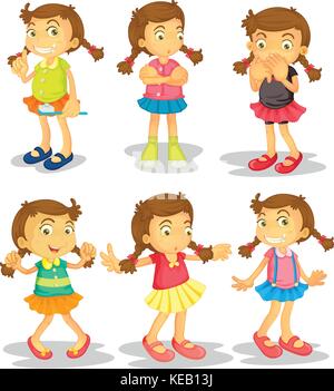 Cute girl in different clothes doing things Stock Vector