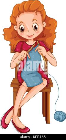 Woman knitting scarf on the chair Stock Vector
