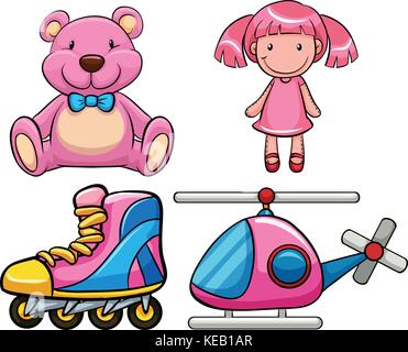 Set of pink toys in classic design Stock Vector