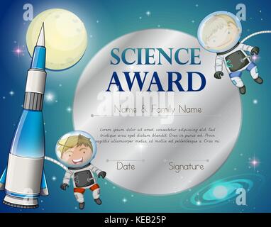 Certificate with astronaunt and space in background Stock Vector