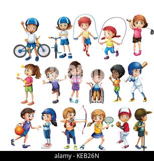 Boys and girls doing different exercise illustration Stock Vector Image &  Art - Alamy