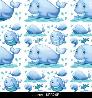 Seamless whale in different positions Stock Vector