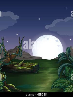 Forest scene with bright fullmoon Stock Vector