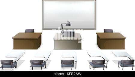 Empty classroom with desks and monitor Stock Vector