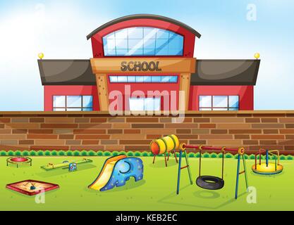 School building and playground area Stock Vector