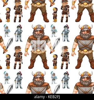 Seamless knights and many vikings Stock Vector