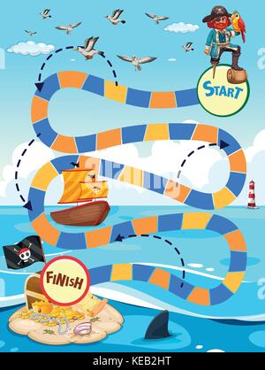 Boardgame template with pirate and treassure Stock Vector