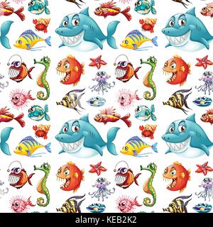 Seamless many kinds of sea animals Stock Vector