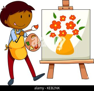 Closeup artist painting picture with paintbrush in his hand Stock Vector