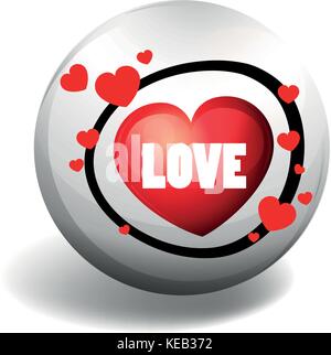 White circular badge with heart and Love text Stock Vector