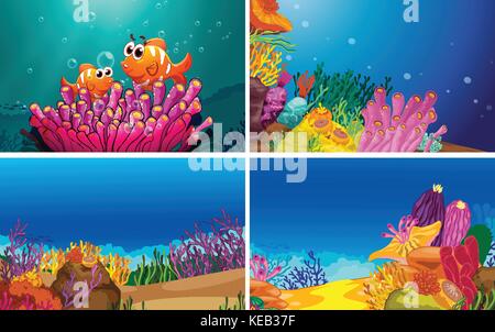 Illustration of four scenes of underwater Stock Vector