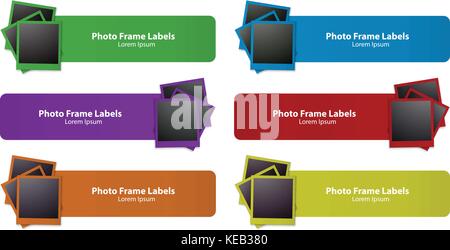Six different color photo frames labels Stock Vector