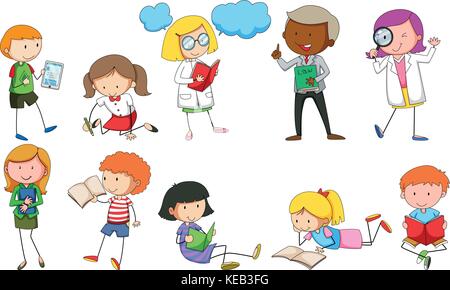 Man and woman doing different activities Stock Vector
