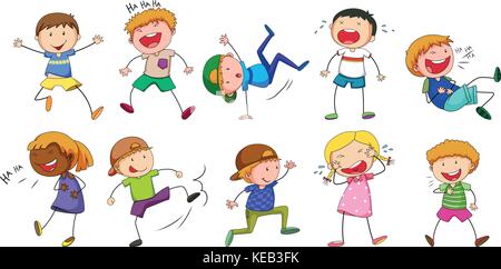 Set of boys and girls showing different emotions Stock Vector