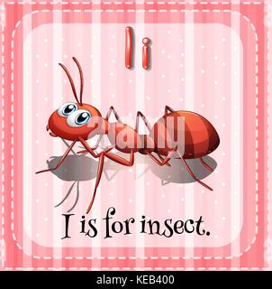 Flashcard of letter I and a picture of an insect Stock Vector