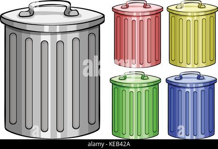 Five different color trash cans Stock Vector