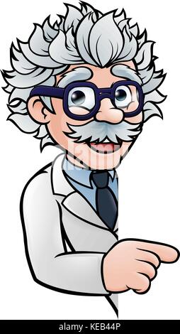 Scientist Cartoon Character Pointing Sign Stock Vector