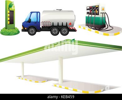 Gas station and fuel truck Stock Vector