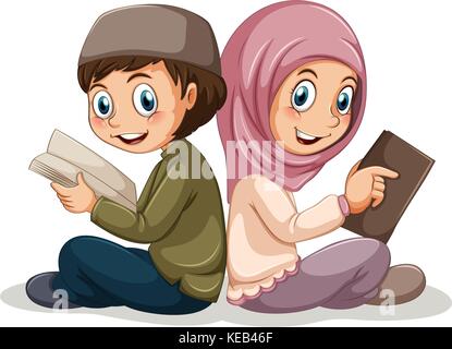 Two muslims reading books together Stock Vector