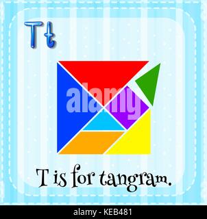 Flashcard letter T is for tangram Stock Vector
