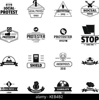 Protest logo icons set, simple style Stock Vector