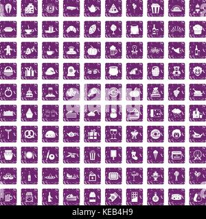 100 bounty icons set grunge purple Stock Vector