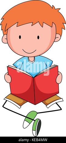 Closeup happy boy reading a book Stock Vector
