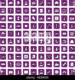 100 war crimes icons set grunge purple Stock Vector